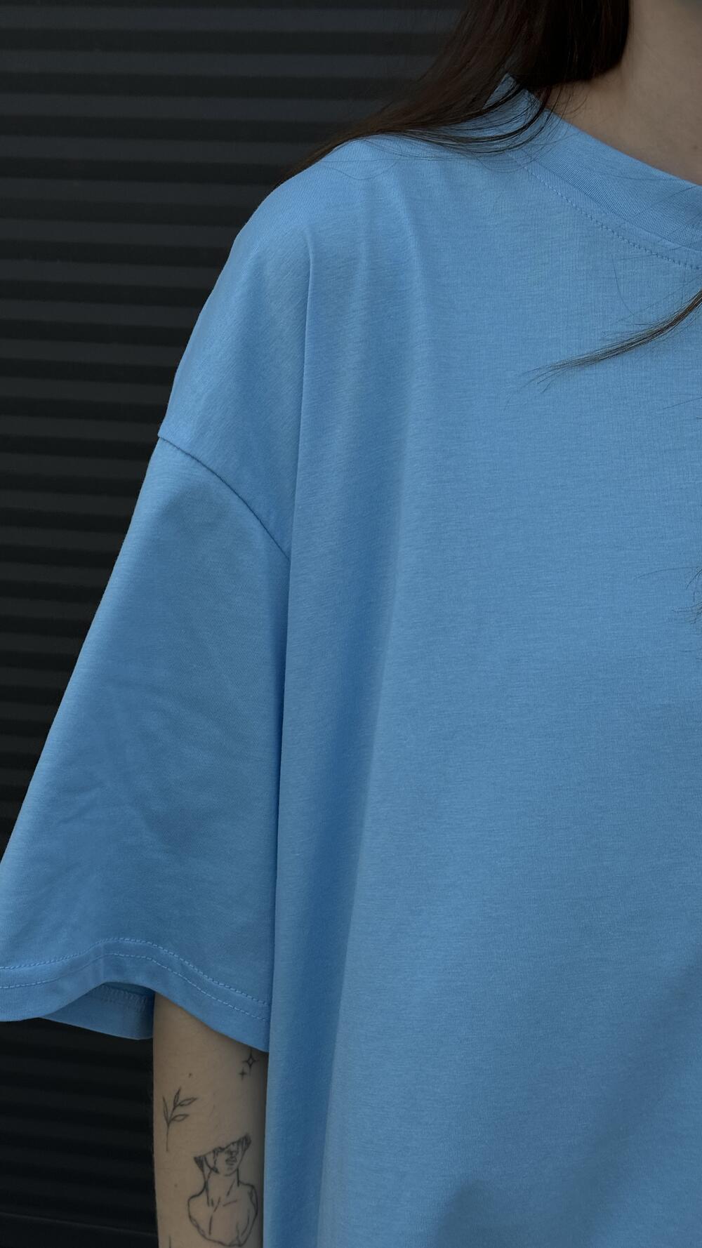 Футболка з розрізом без принту Oversize, Блакитний