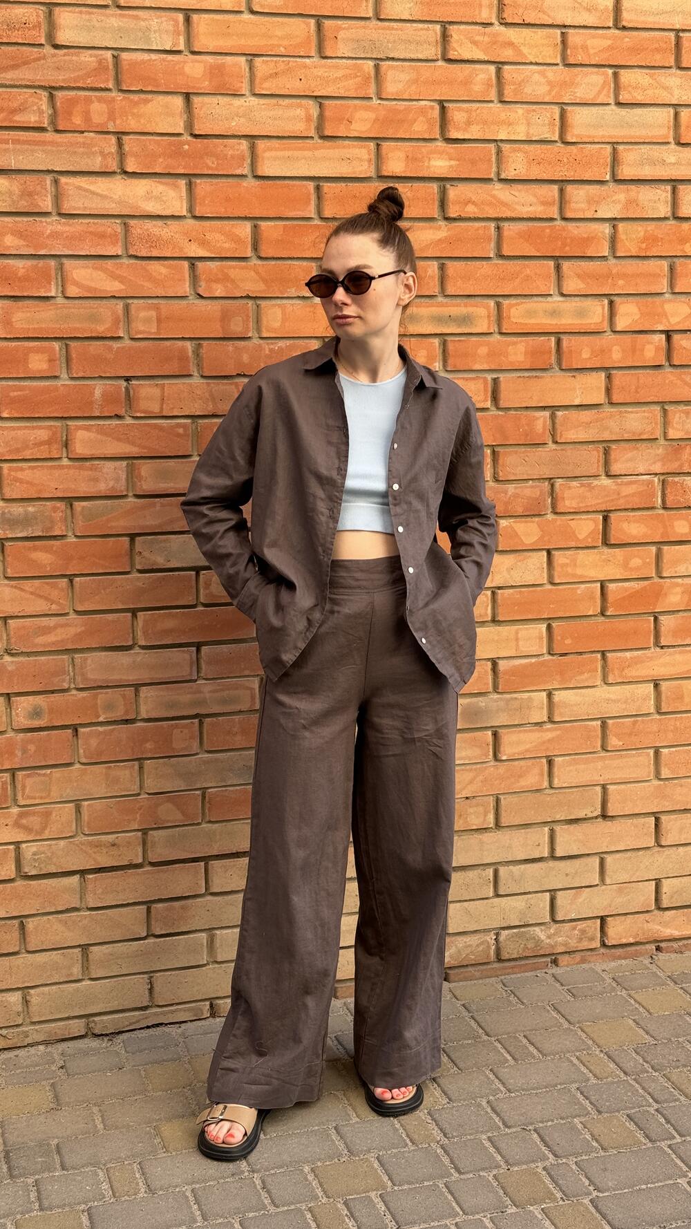 Костюм льняний з сорочкою та брюками my Star made in Italy S, Графітовий