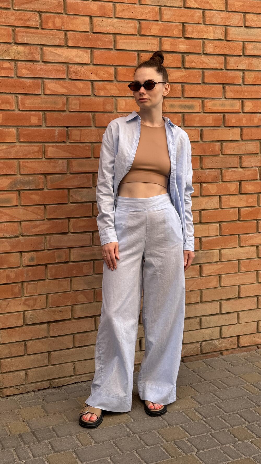 Костюм льняний з сорочкою та брюками my Star made in Italy M, Блакитний