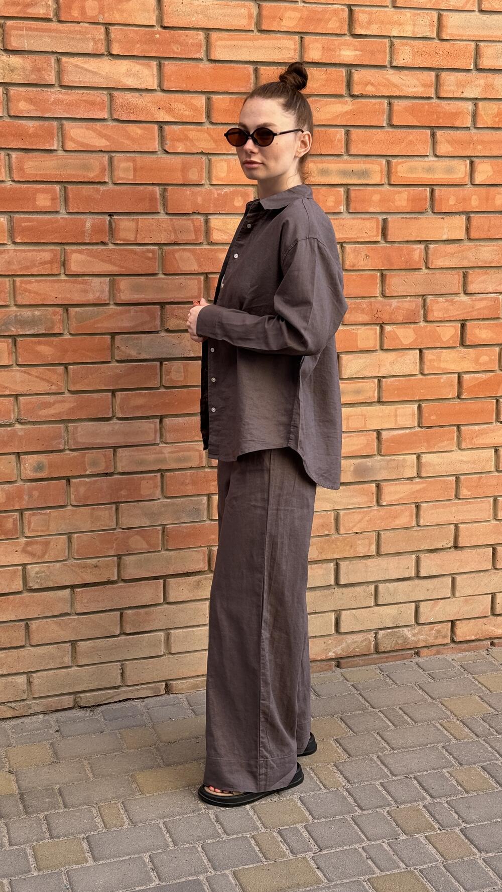 Костюм льняний з сорочкою та брюками my Star made in Italy S, Графітовий