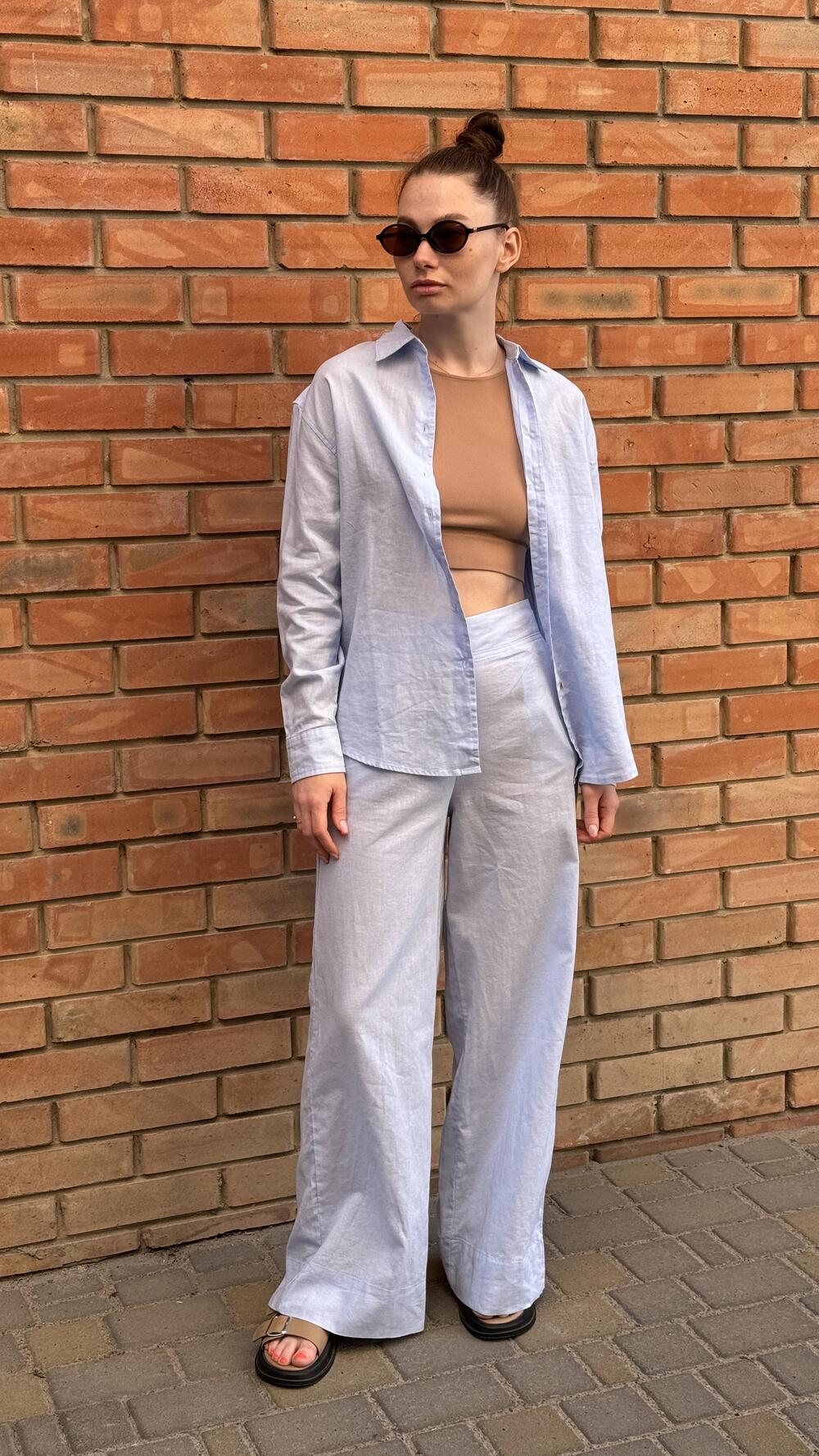 Костюм льняний з сорочкою та брюками my Star made in Italy S, Блакитний