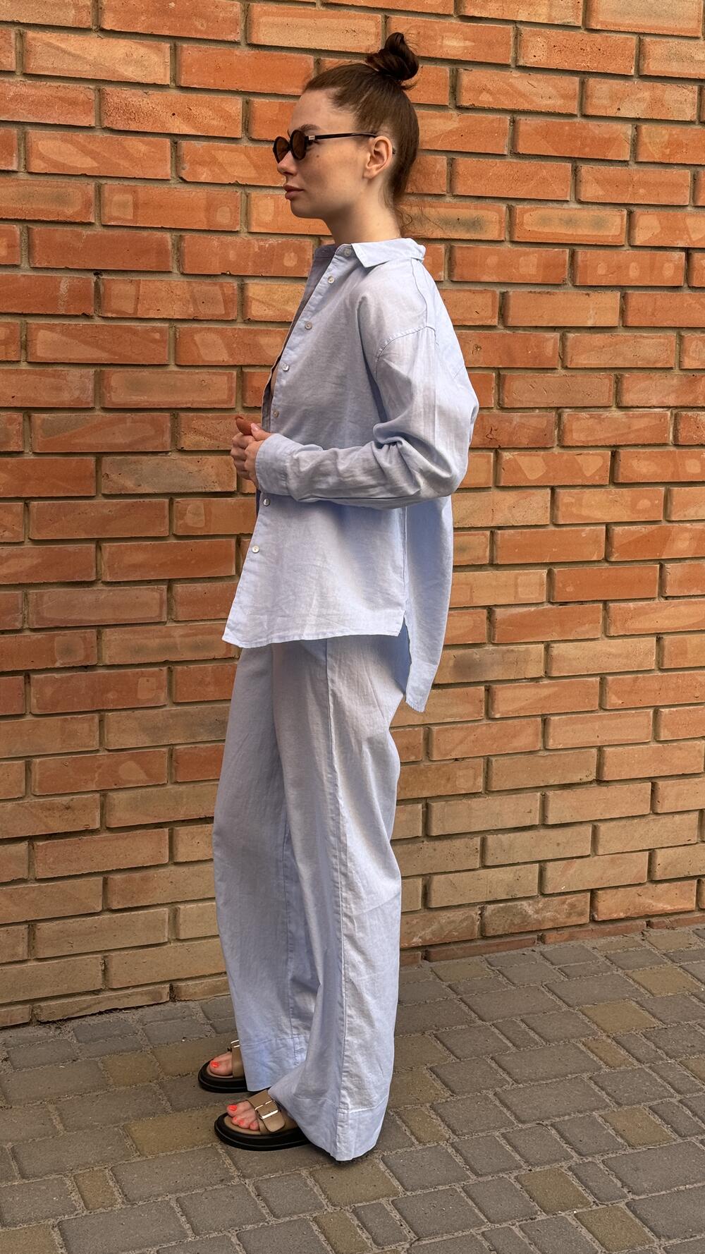 Костюм льняний з сорочкою та брюками my Star made in Italy S, Блакитний