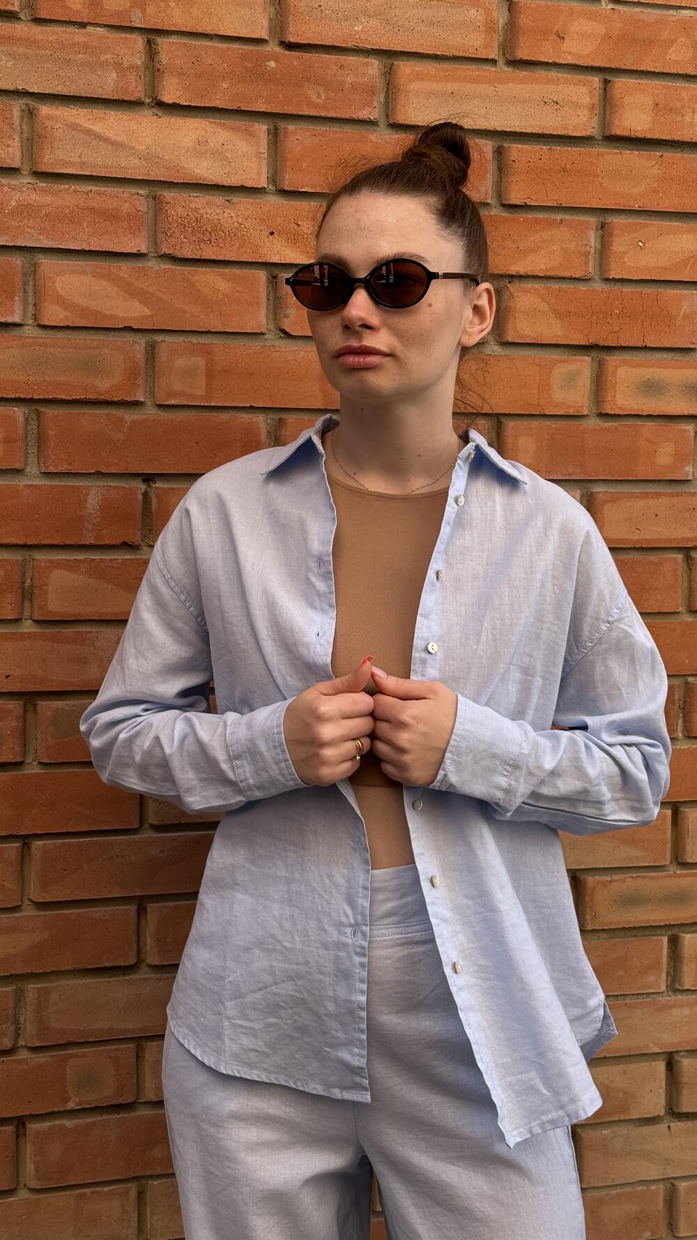 Костюм льняний з сорочкою та брюками my Star made in Italy M, Блакитний