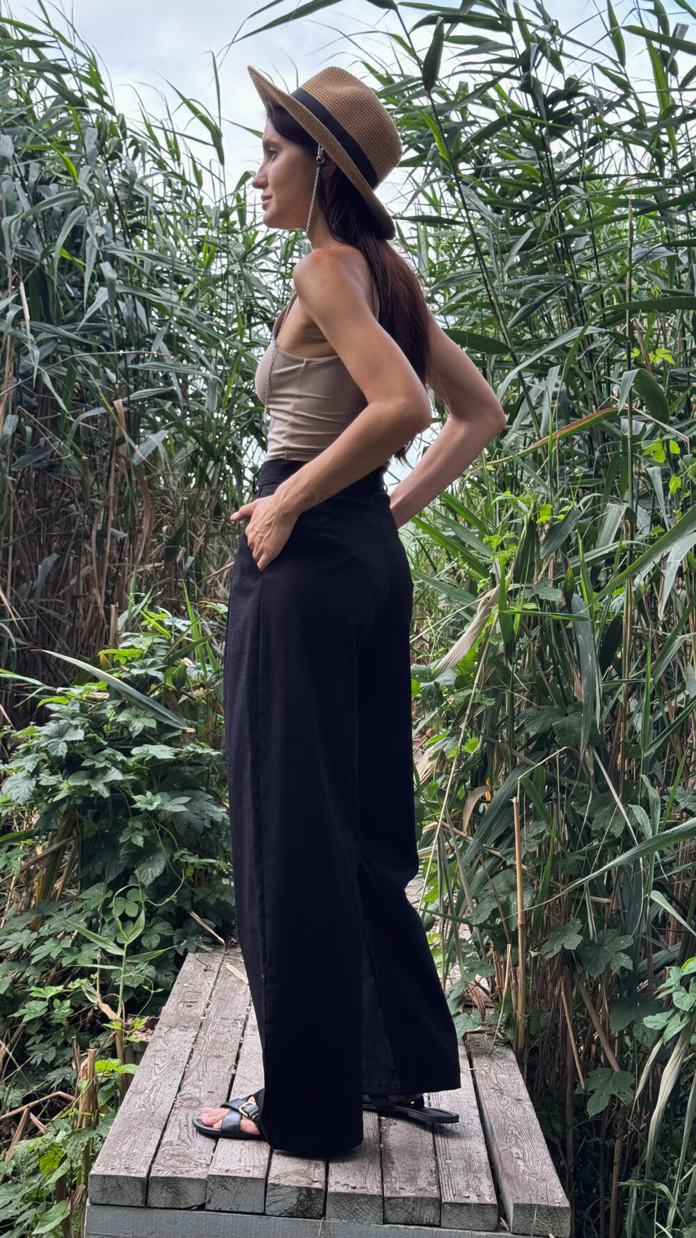 Брюки льняні з защипами Morfin S, Чорний