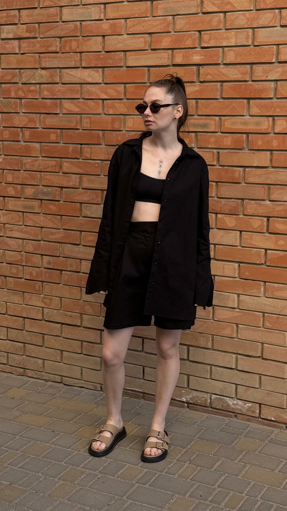 Сорочка льняна з розрізами на рукавах Morfin S, Чорний