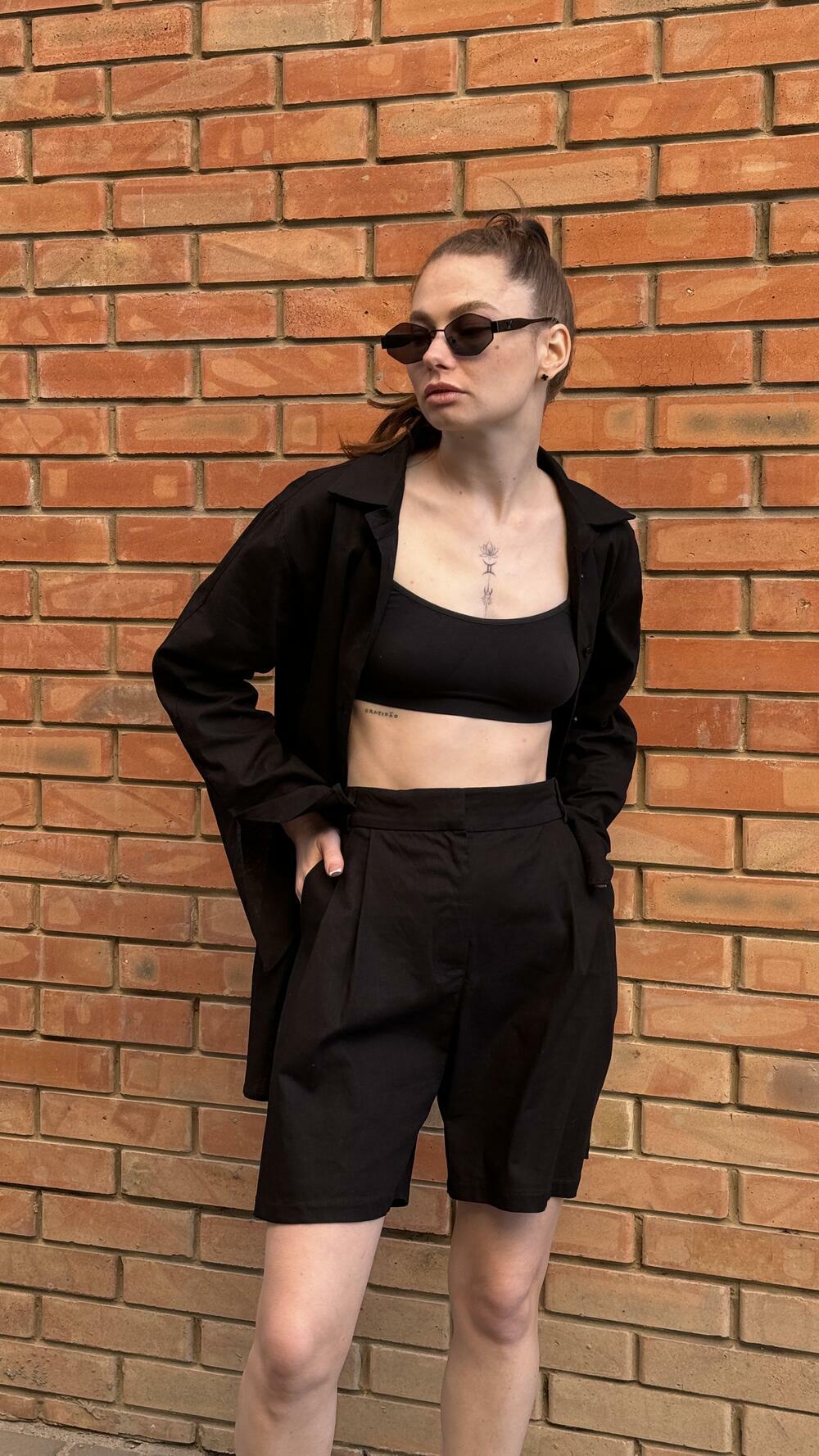 Сорочка льняна з розрізами на рукавах Morfin S, Чорний