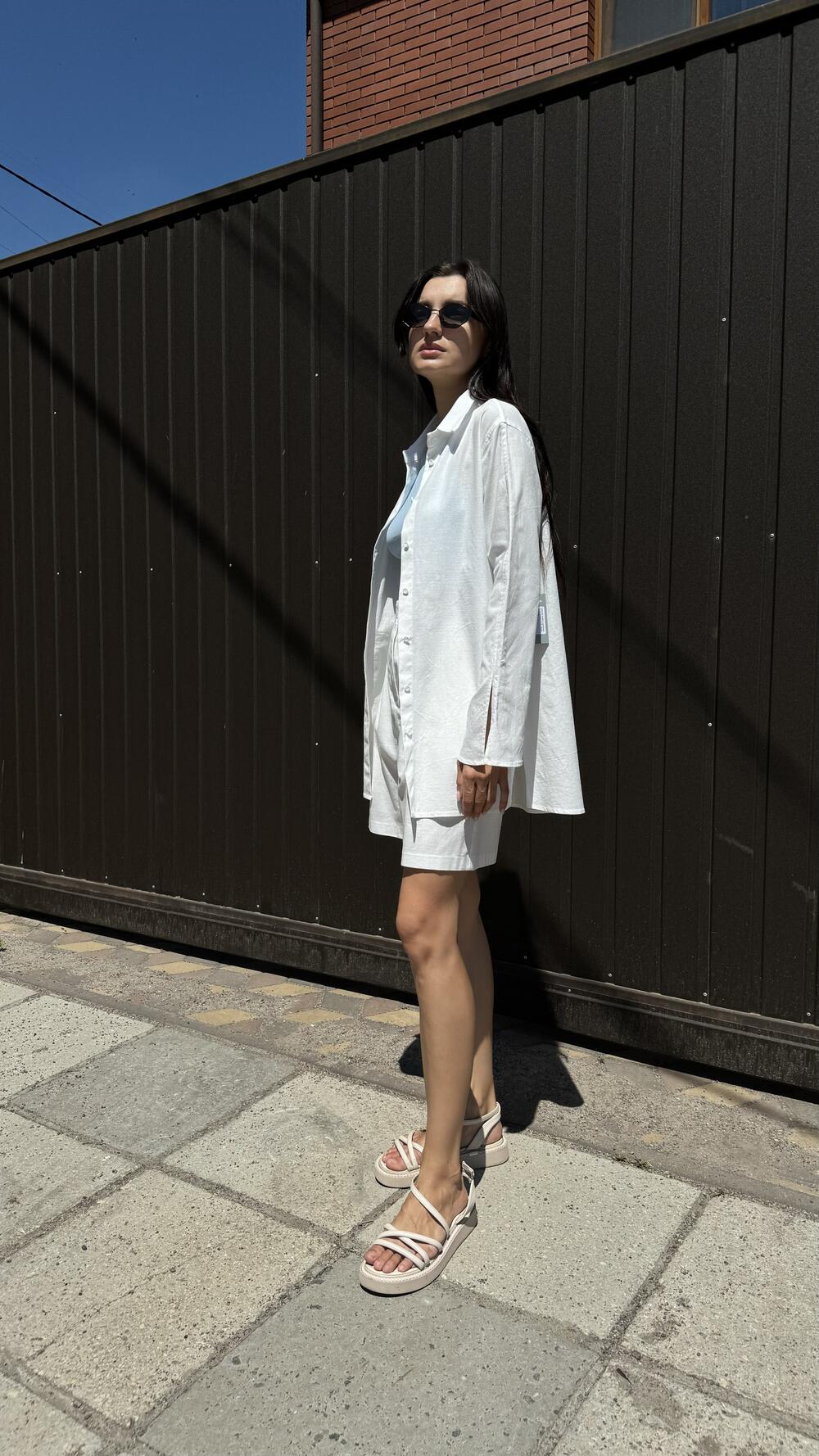 Сорочка льняна з розрізами на рукавах Morfin S, Молочний