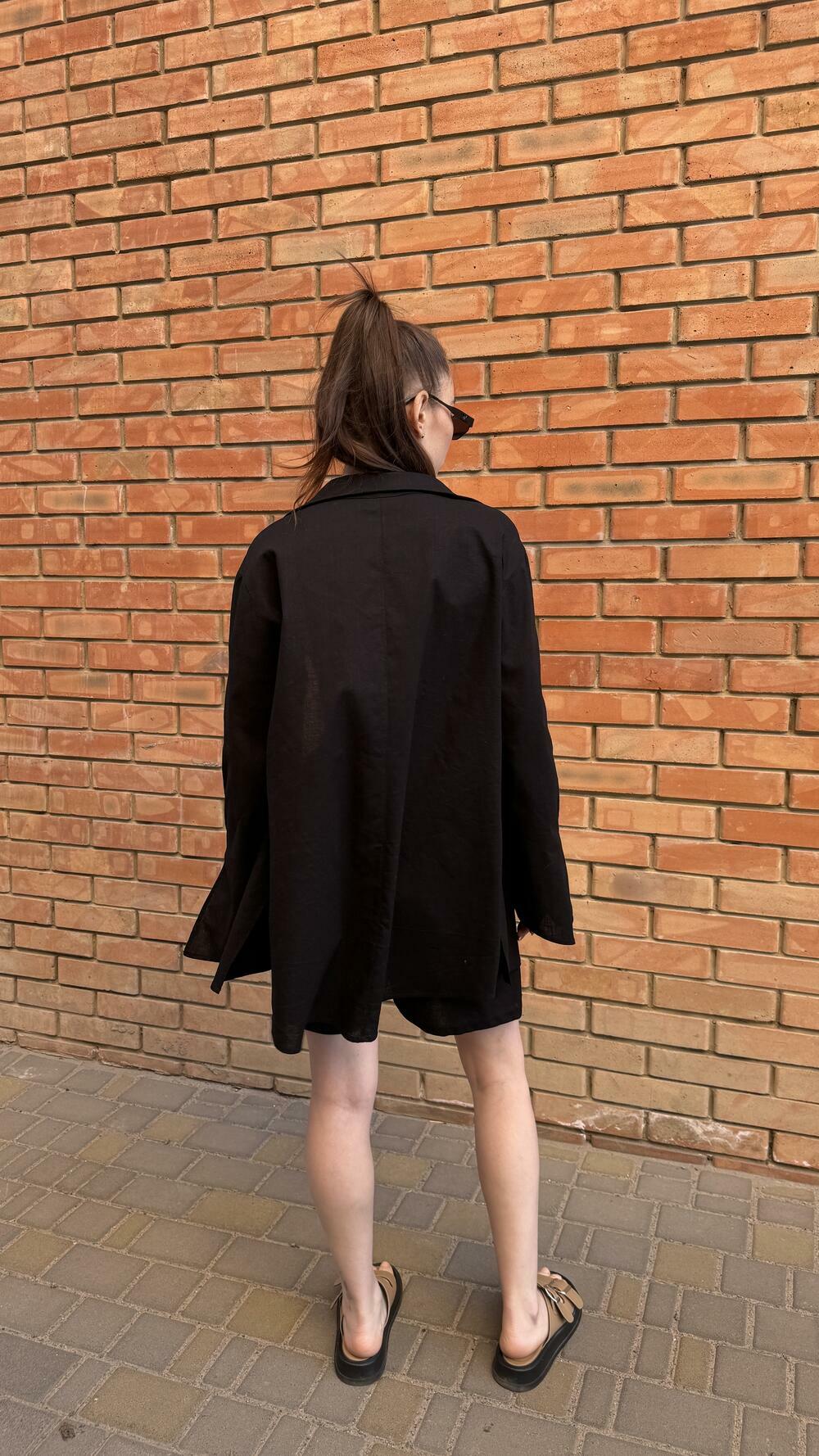 Шорти льняні, з защипами Morfin S, Чорний