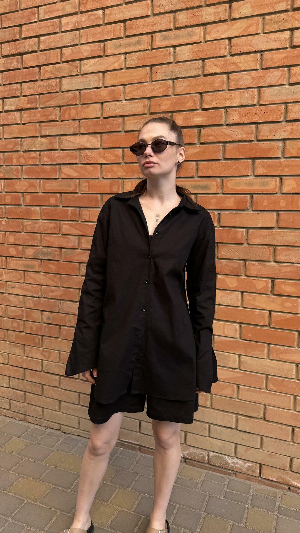 Шорти льняні, з защипами Morfin S, Чорний