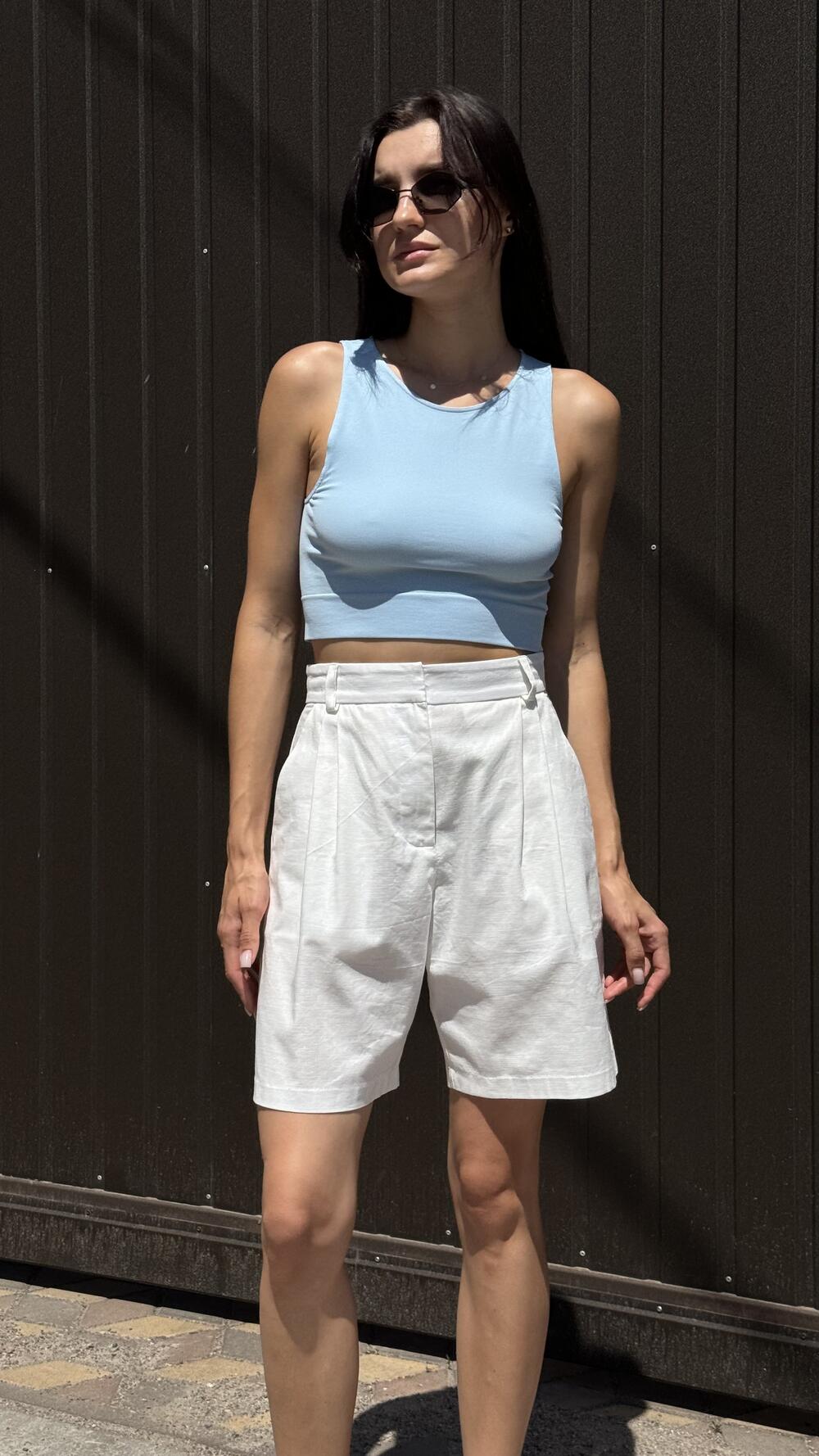 Шорти льняні, з защипами Morfin S, Молочний