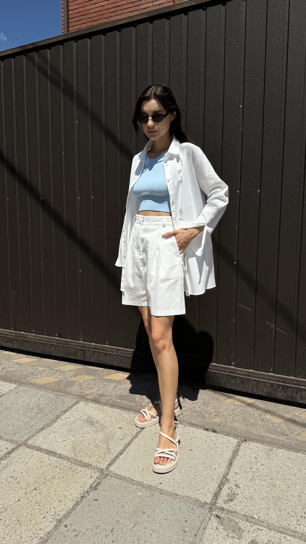 Сорочка льняна з розрізами на рукавах Morfin S, Молочний