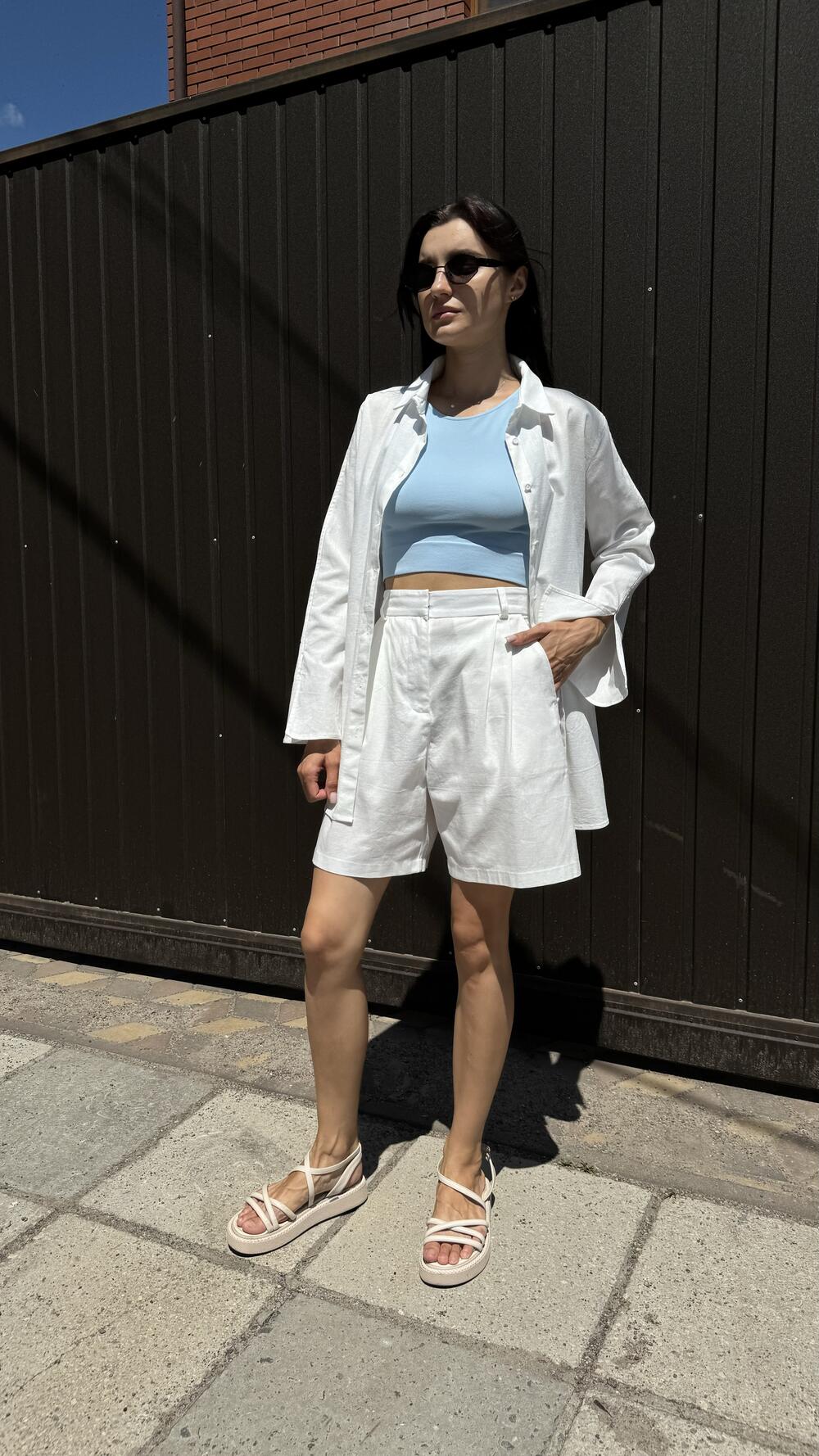 Шорти льняні, з защипами Morfin S, Молочний