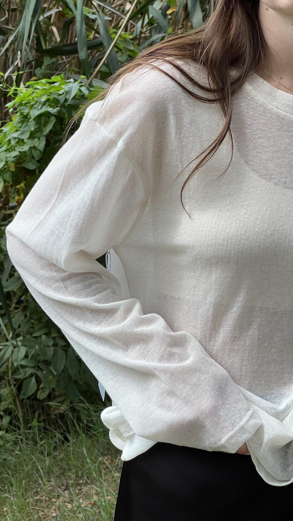 Лонгслів злегка прозорий без принту Oversize, Кремовий