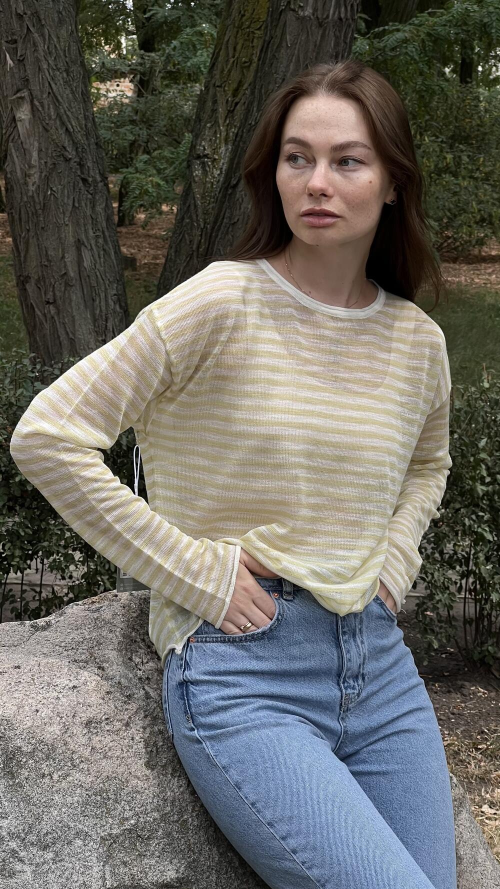 Лонг у смужку, напівпрозорий Oversize, Лайм