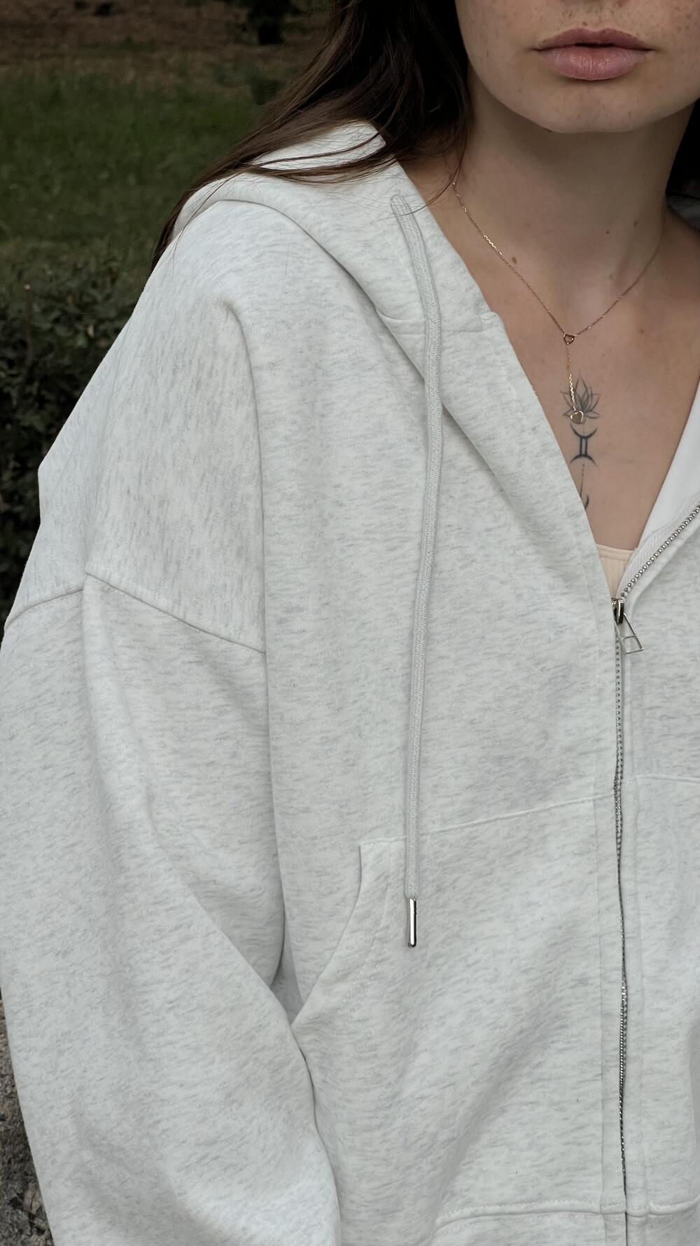 Худі з блискавкою, меланжований Oversize, Сірий меланж