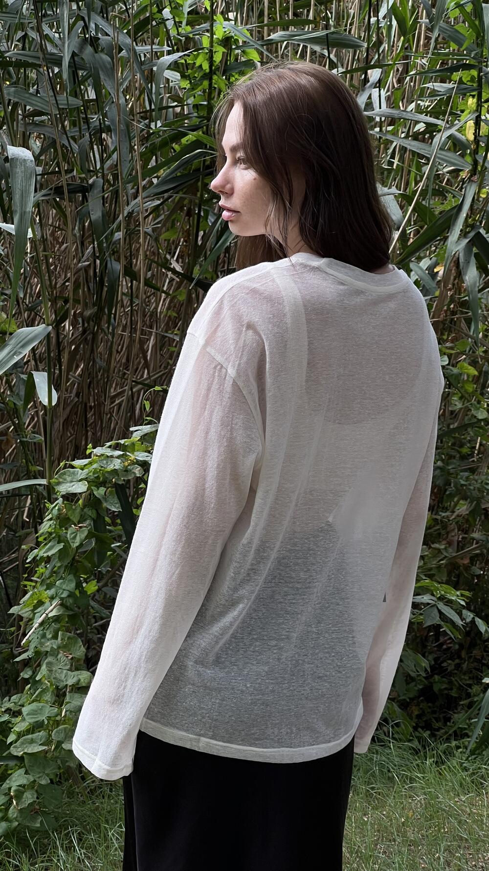 Лонгслів злегка прозорий без принту Oversize, Кремовий