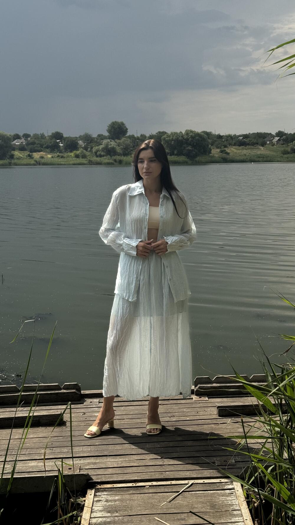 Костюм жатка з сорочкою та спідницею міді Hoo S, Блакитний