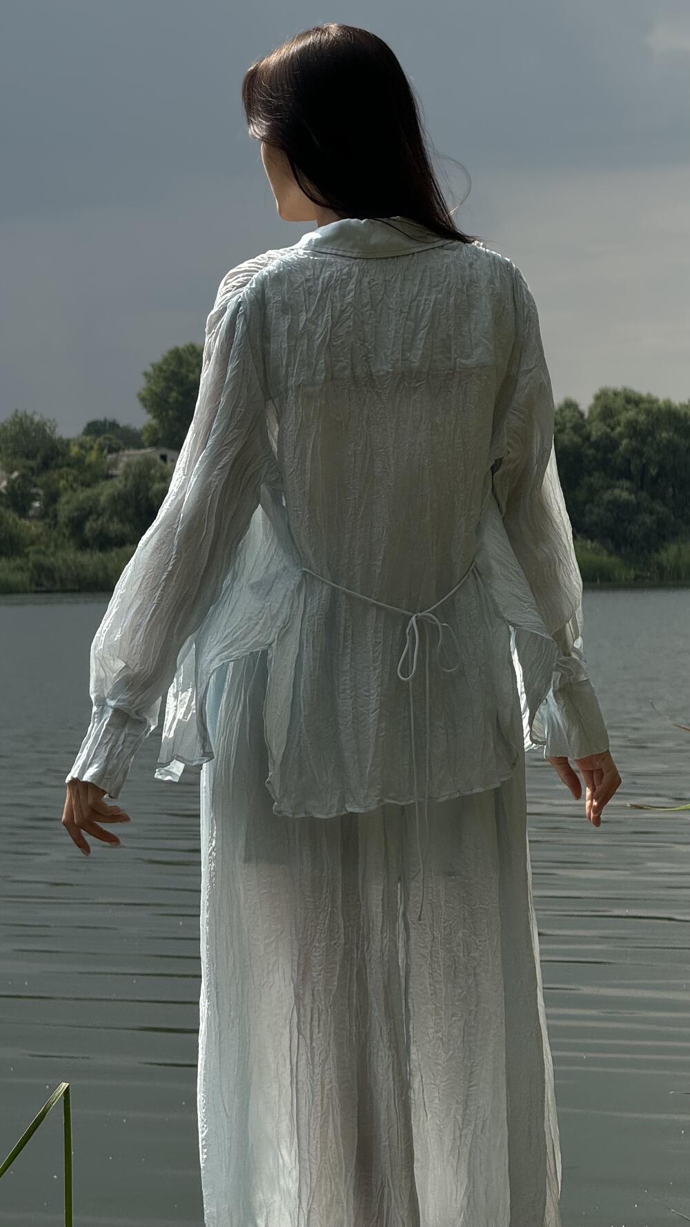 Костюм жатка з сорочкою та спідницею міді Hoo S, Блакитний