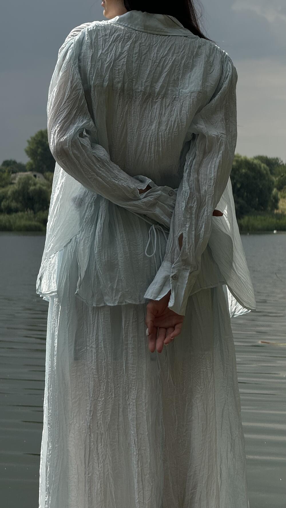 Костюм жатка з сорочкою та спідницею міді Hoo S, Блакитний