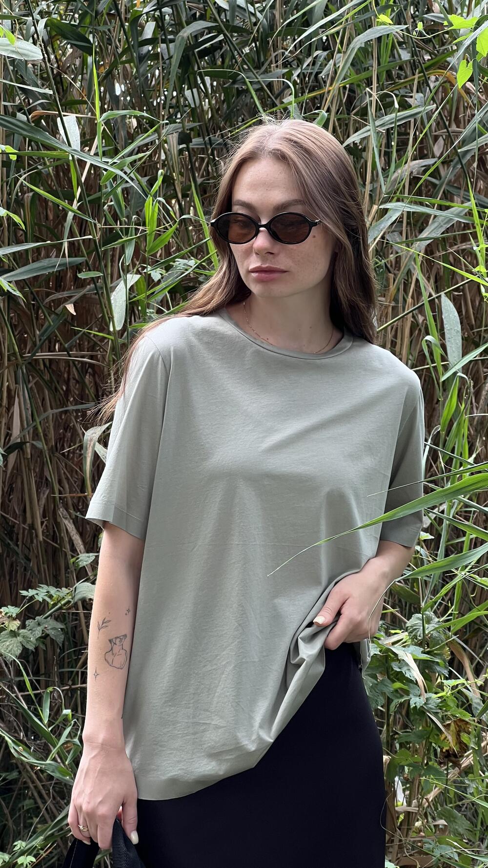 Футболка без принту тоненька, мерсиризована Oversize, Оливковий