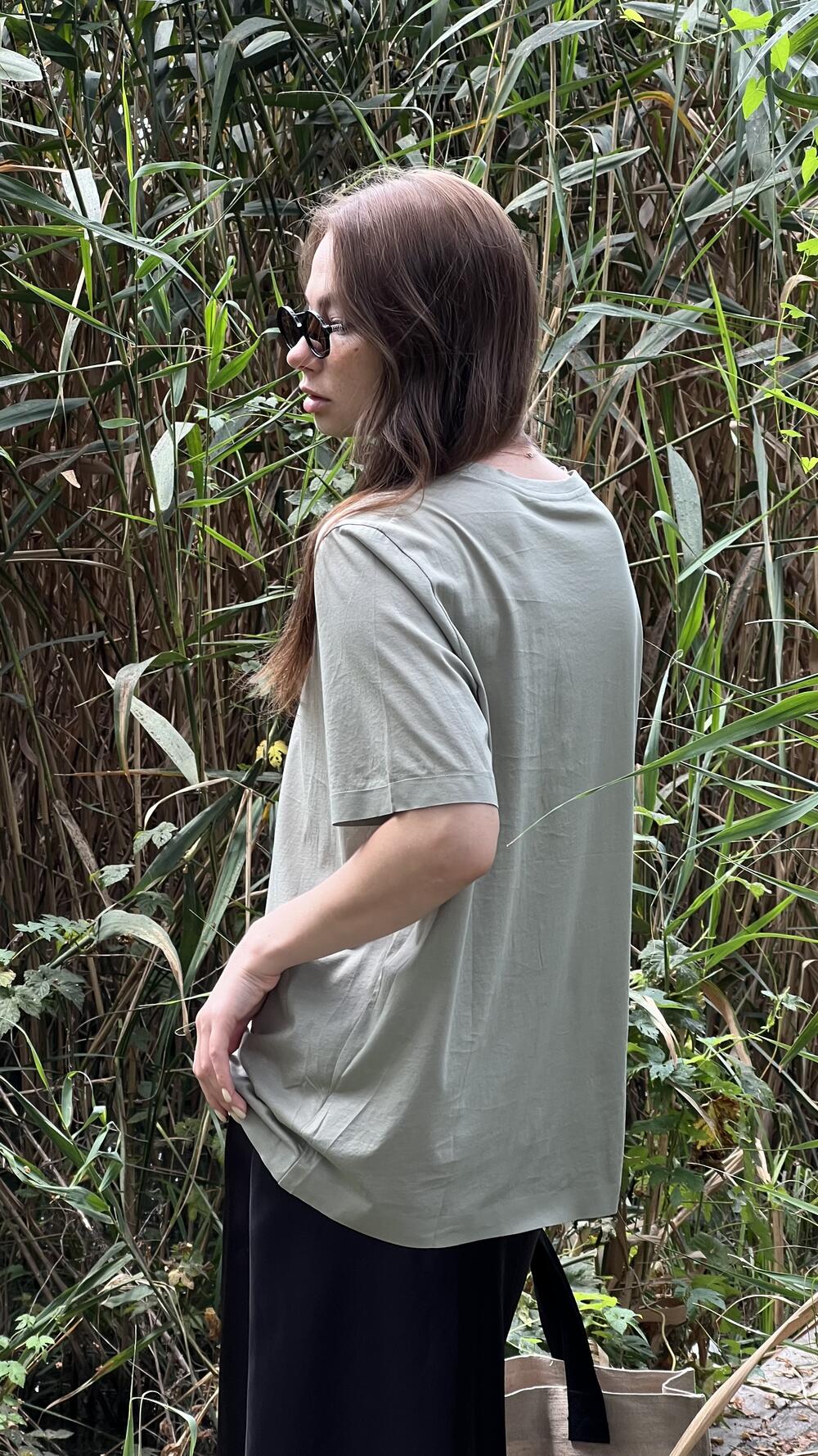 Футболка без принту тоненька, мерсиризована Oversize, Оливковий