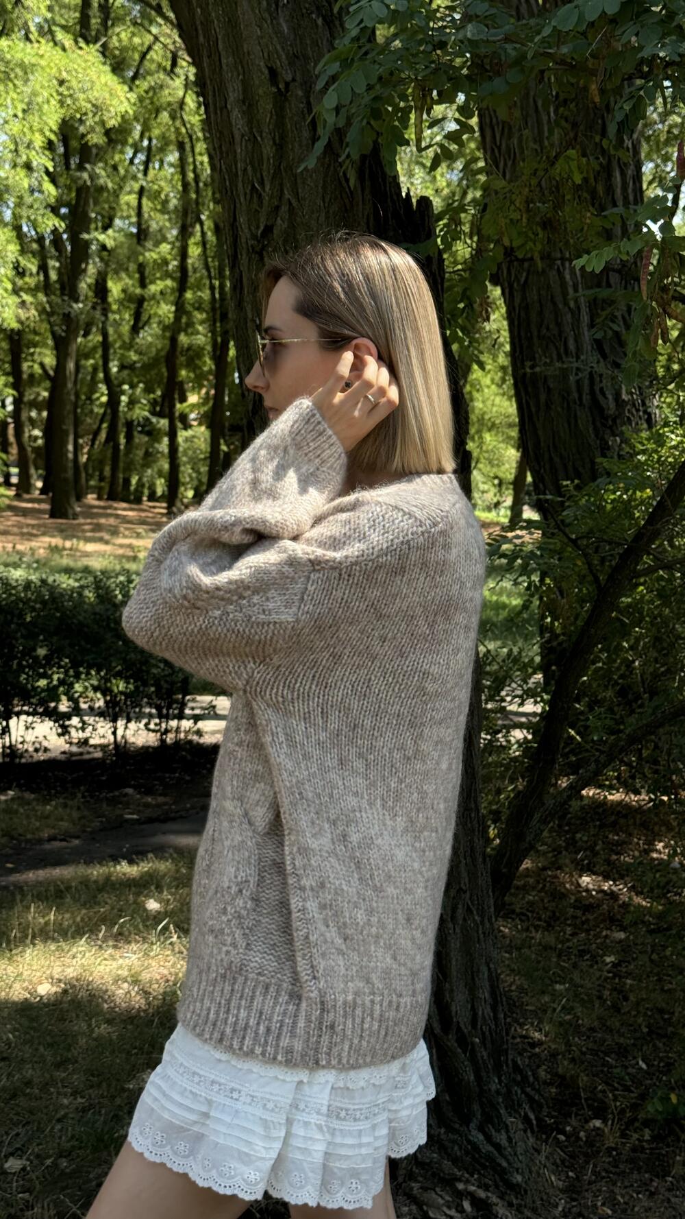 Джемпер з обʼємною вʼязкою у формі кос H260Laea made in Italy S/M, Бежевий меланж