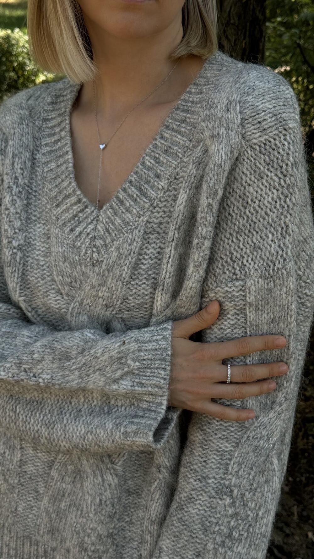 Джемпер з обʼємною вʼязкою у формі кос H260Laea made in Italy S/M, Сірий меланж