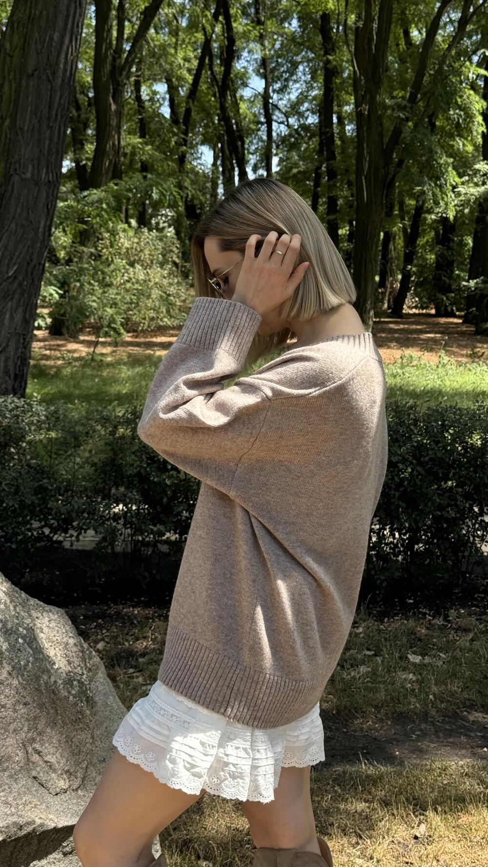 Джемпер з v вирізом, гладенький Un7025 Lara made in Italy M/L, Мокка