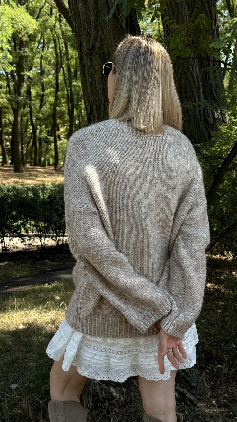 Джемпер з обʼємною вʼязкою у формі кос H260Laea made in Italy S/M, Бежевий меланж