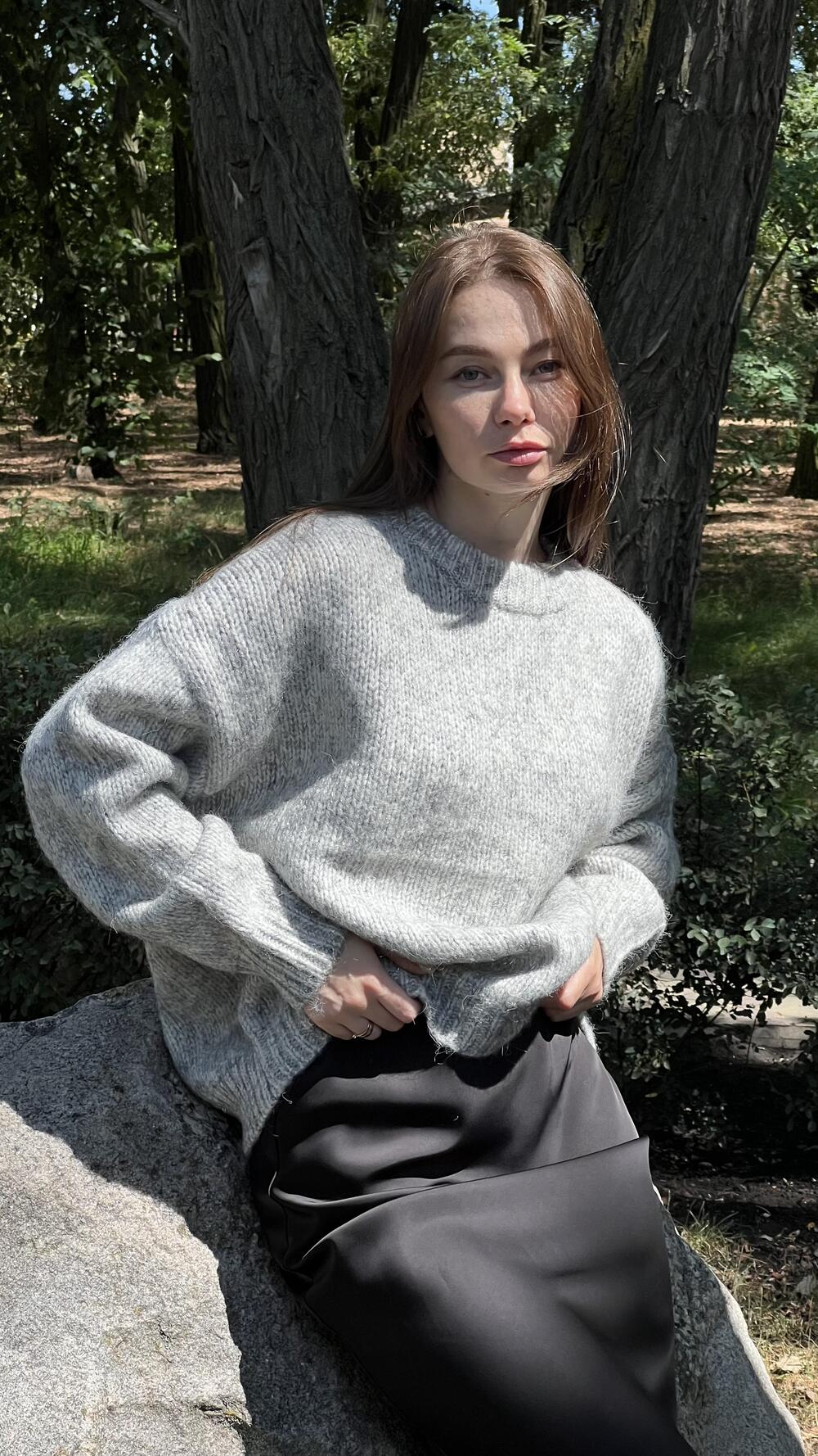 Джемпер з люрексовою ниткою гладенький H259 Lara made in Italy S/M, Сірий меланж