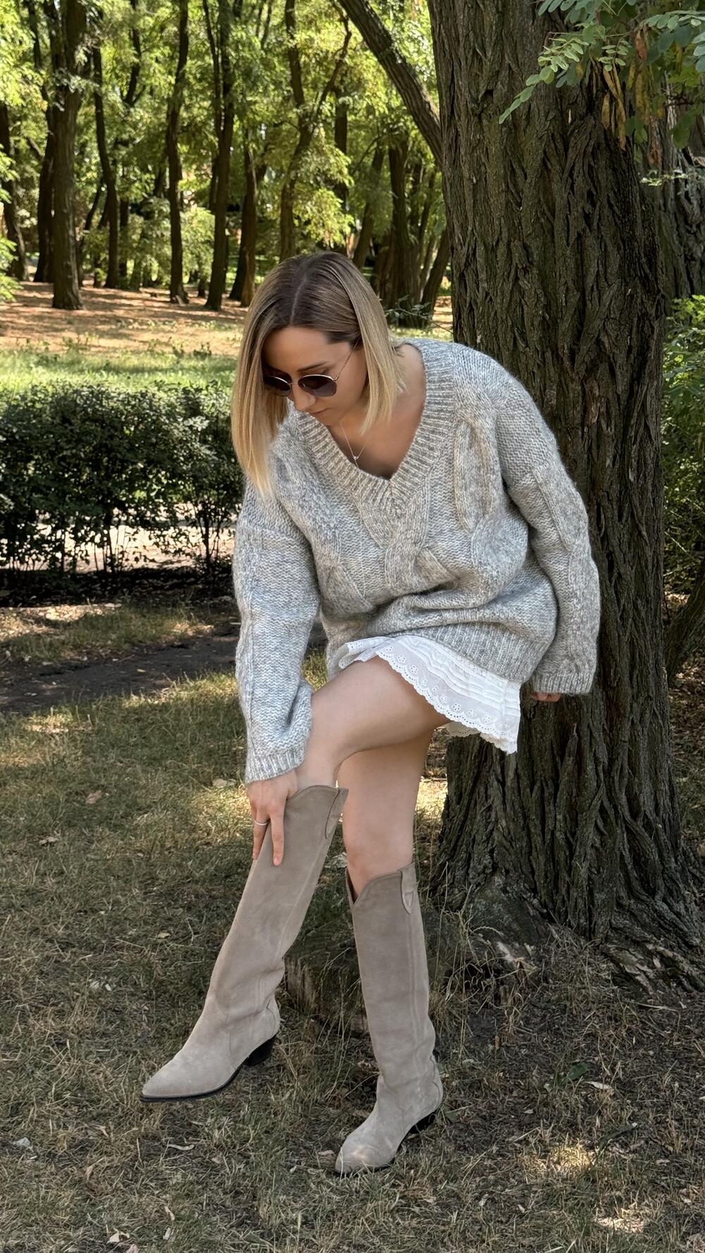 Джемпер з обʼємною вʼязкою у формі кос H260Laea made in Italy S/M, Сірий меланж