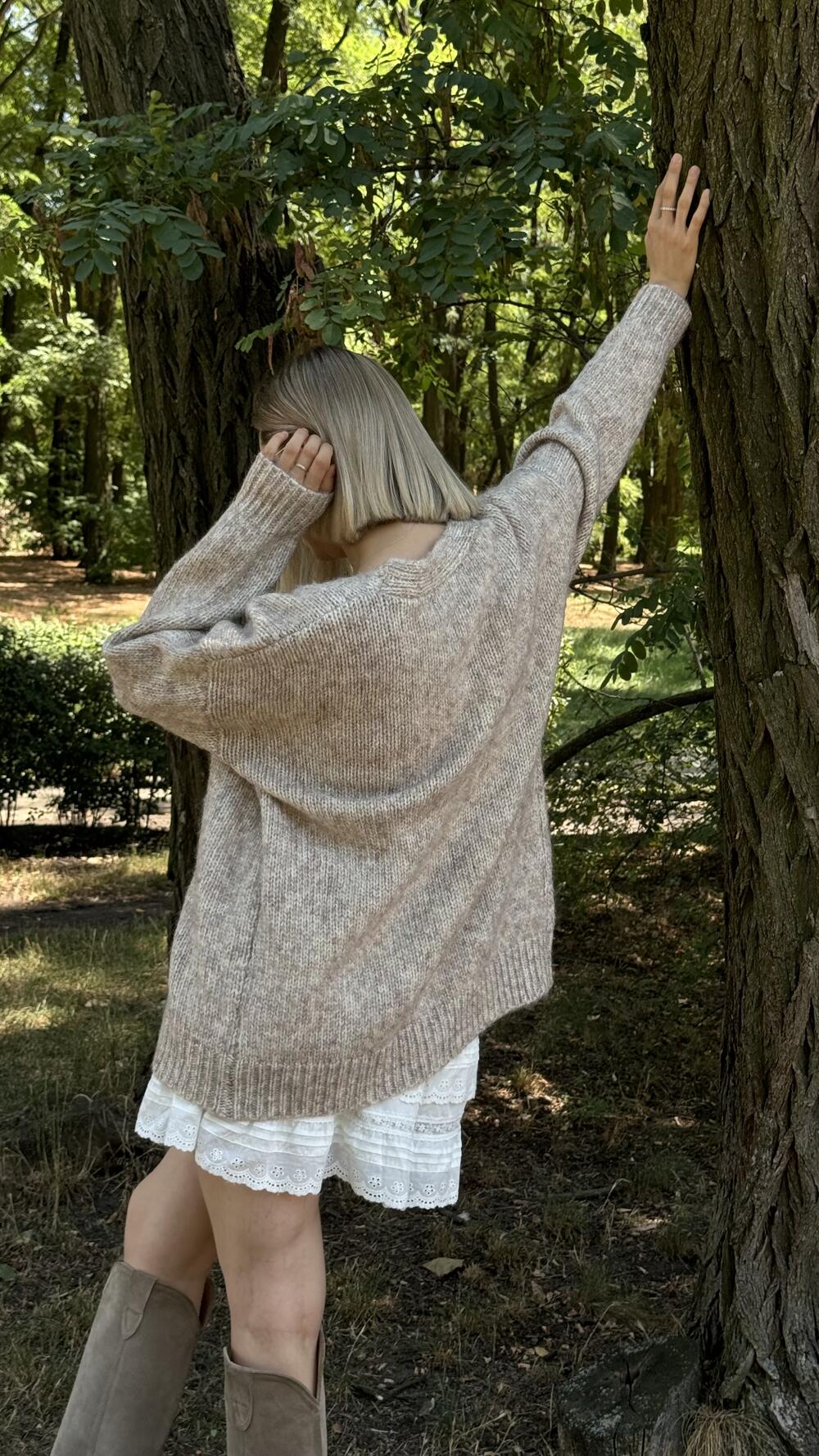 Кардиган з великими ґудзиками та люрексовою ниткою H262 Lara S/M, Бежевий меланж