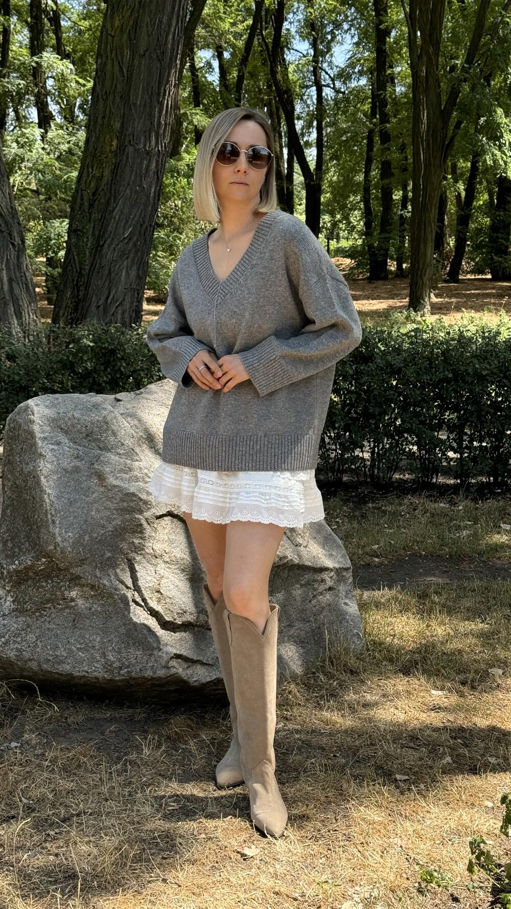 Джемпер з v вирізом, гладенький Un7025 Lara made in Italy M/L, Сірий