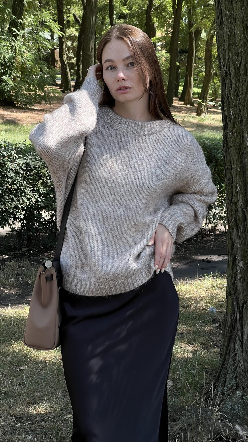 Джемпер з люрексовою ниткою гладенький H259 Lara made in Italy S/M, Бежевий меланж