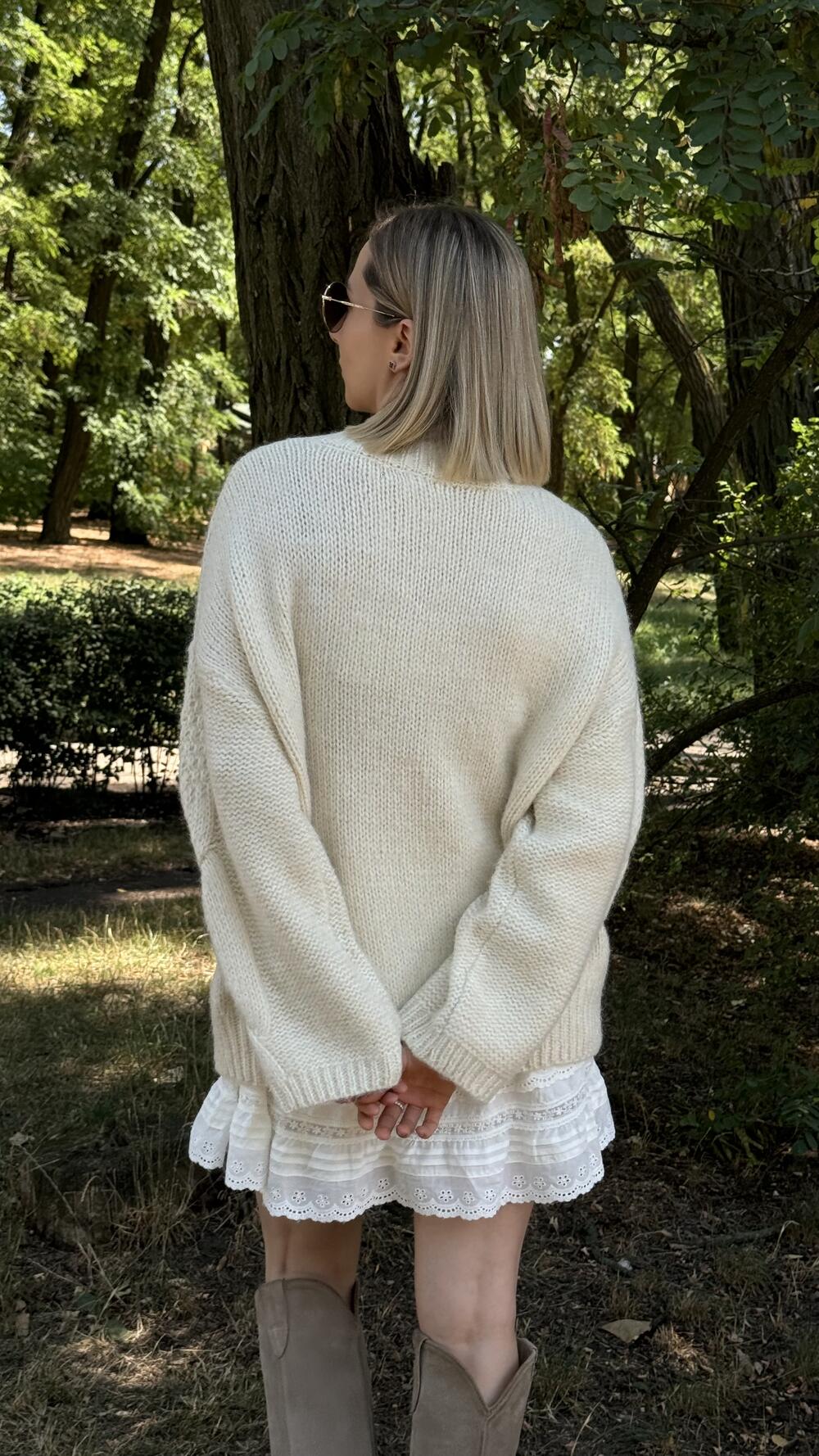 Джемпер з обʼємною вʼязкою у формі кос H260Laea made in Italy M/L, Крем-брюле