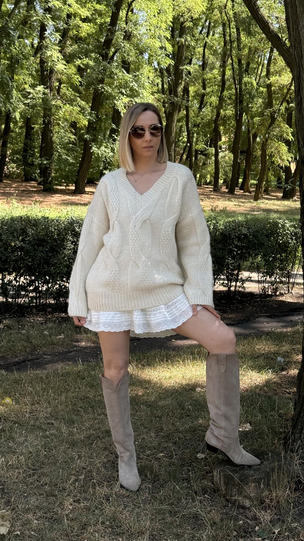 Джемпер з обʼємною вʼязкою у формі кос H260Laea made in Italy S/M, Крем-брюле