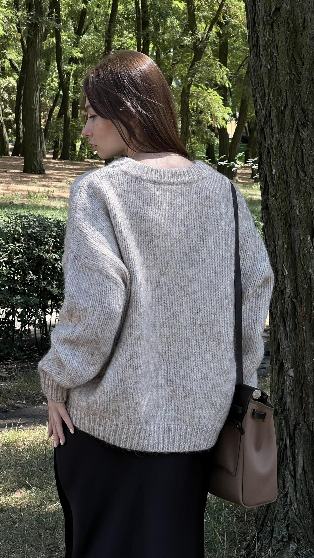 Джемпер з люрексовою ниткою гладенький H259 Lara made in Italy M/L, Бежевий меланж