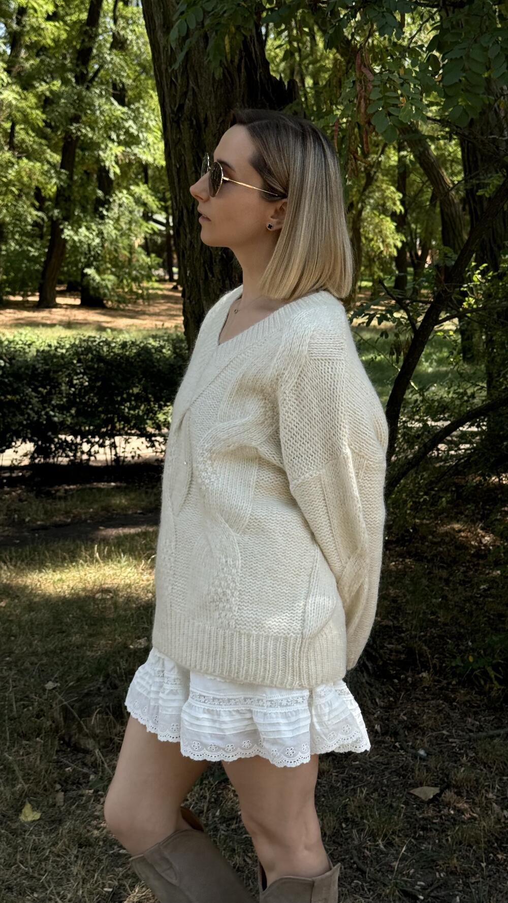 Джемпер з обʼємною вʼязкою у формі кос H260Laea made in Italy S/M, Крем-брюле