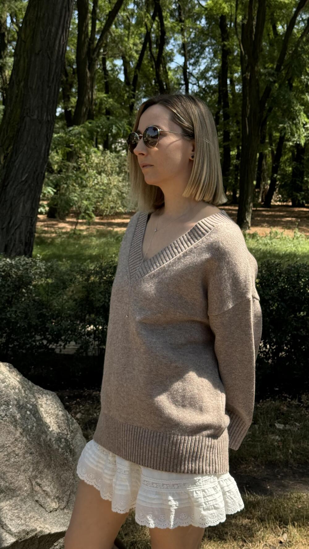 Джемпер з v вирізом, гладенький Un7025 Lara made in Italy S/M, Мокка