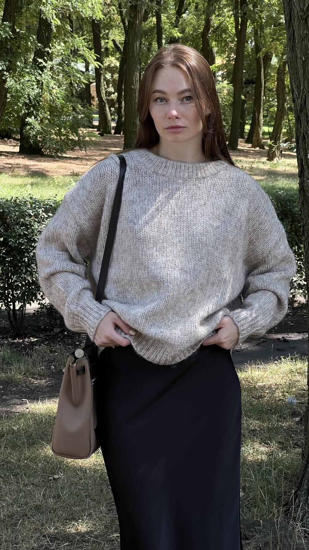 Джемпер з люрексовою ниткою гладенький H259 Lara made in Italy S/M, Бежевий меланж