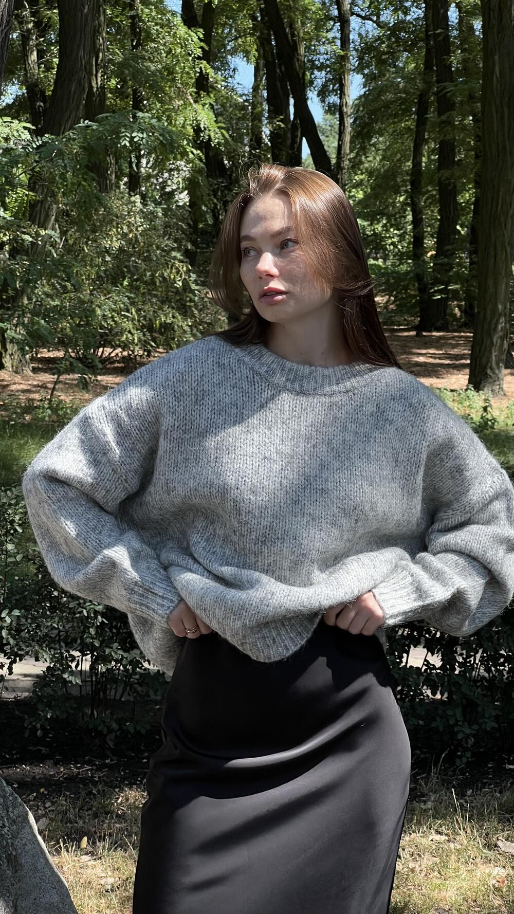 Джемпер з люрексовою ниткою гладенький H259 Lara made in Italy S/M, Сірий меланж