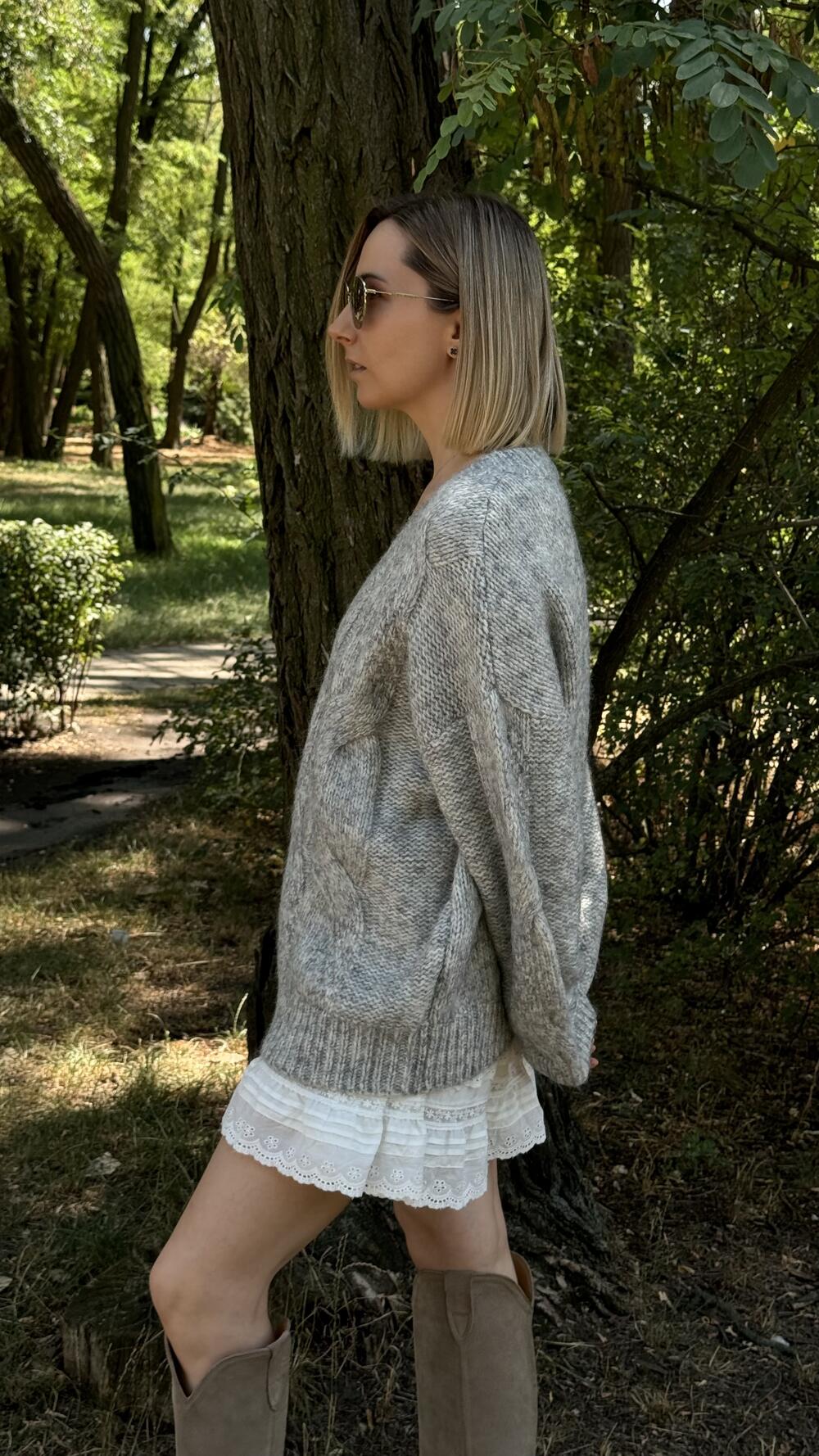 Джемпер з обʼємною вʼязкою у формі кос H260Laea made in Italy S/M, Сірий меланж