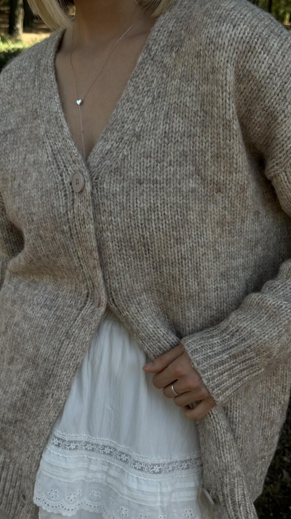 Кардиган з великими ґудзиками та люрексовою ниткою H262 Lara S/M, Бежевий меланж