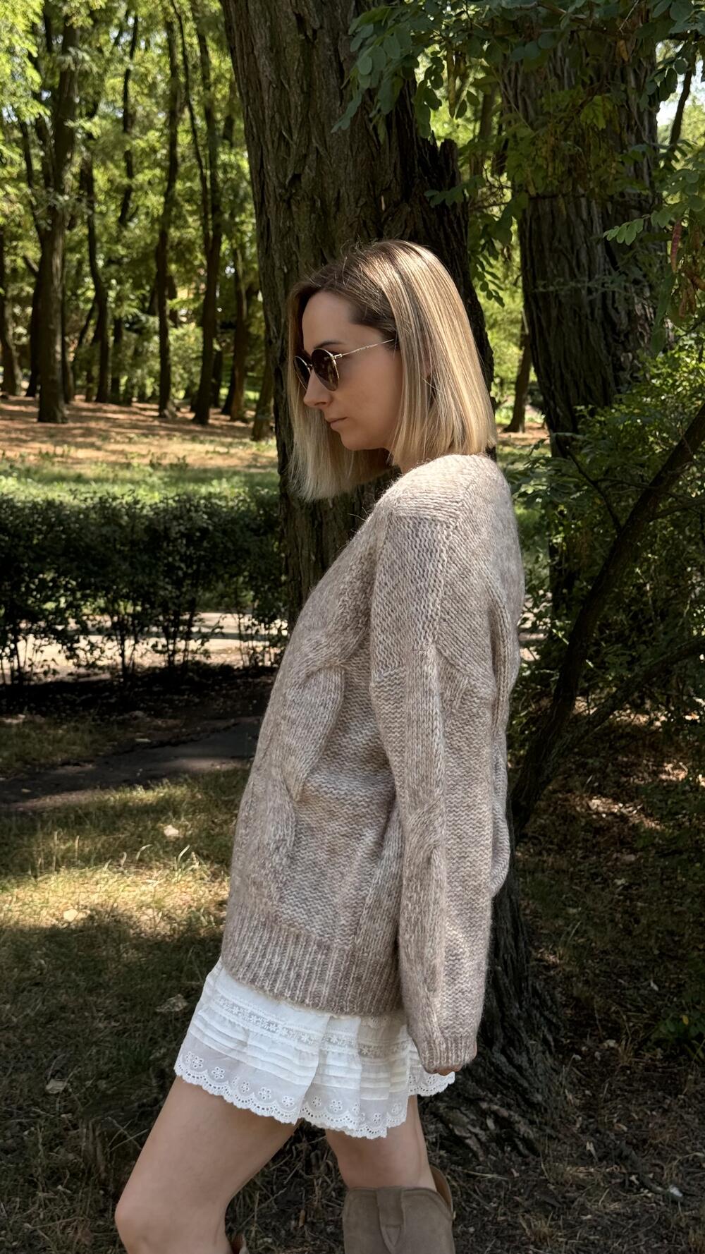 Джемпер з обʼємною вʼязкою у формі кос H260Laea made in Italy S/M, Бежевий меланж