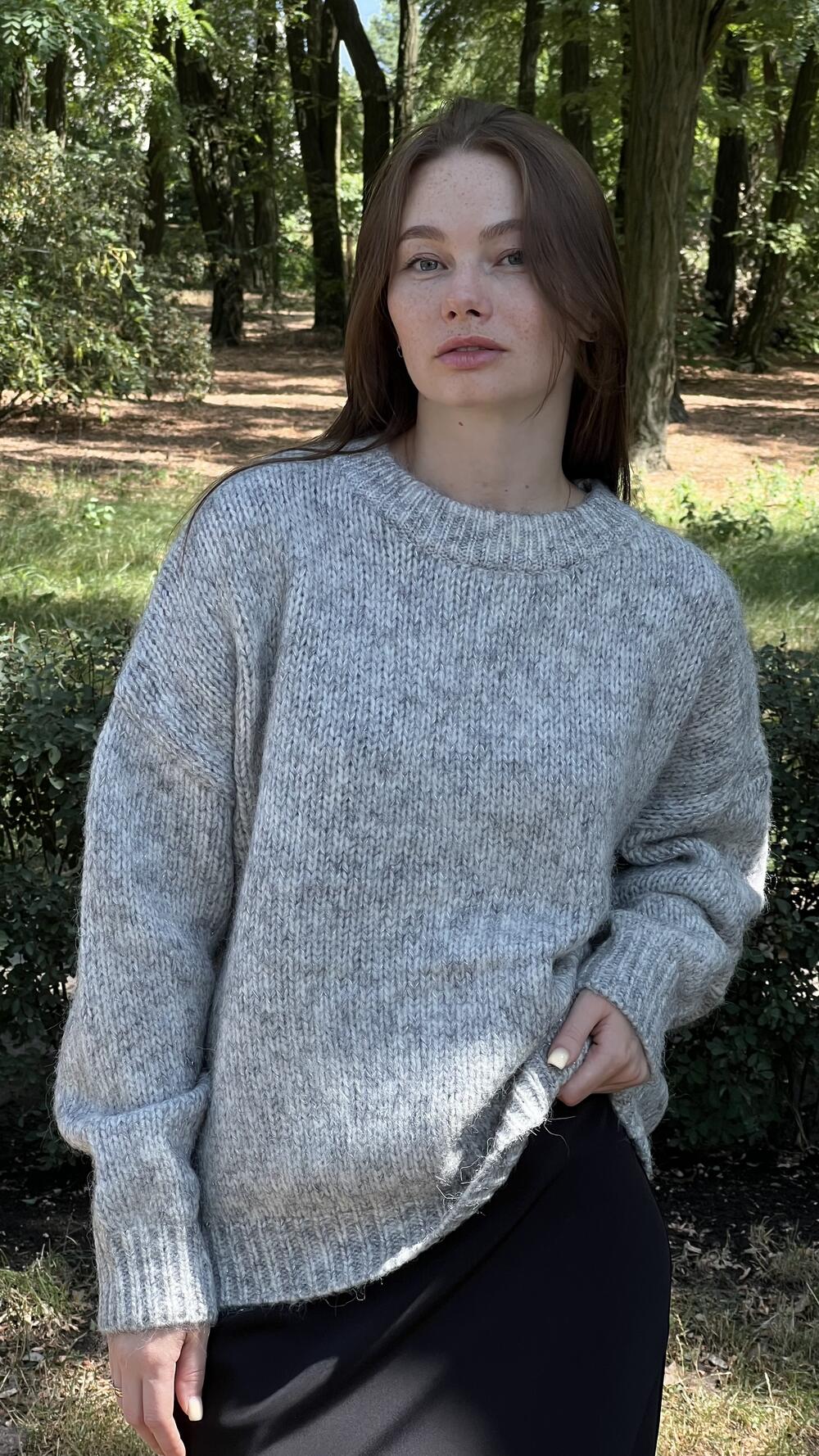 Джемпер з люрексовою ниткою гладенький H259 Lara made in Italy M/L, Сірий меланж