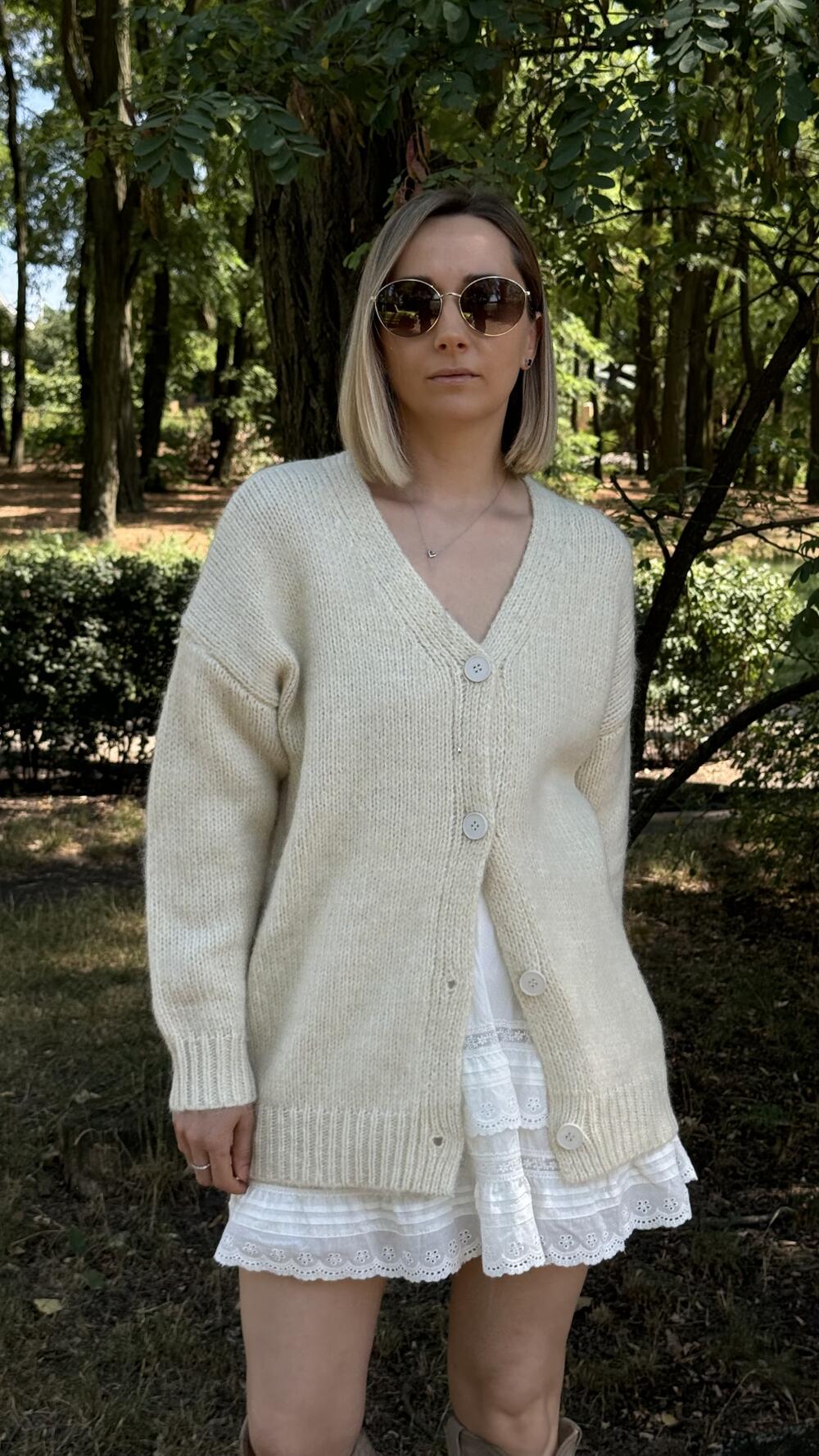 Кардиган з великими ґудзиками та люрексовою ниткою H262 Lara S/M, Крем-брюле