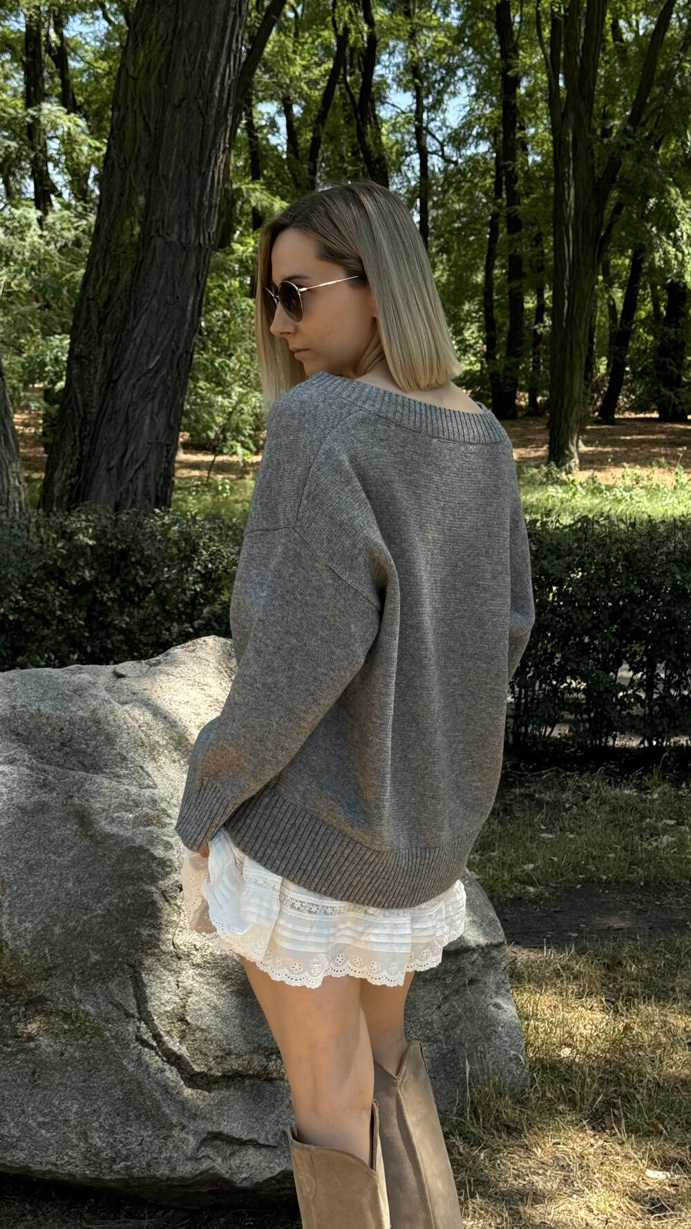 Джемпер з v вирізом, гладенький Un7025 Lara made in Italy S/M, Сірий