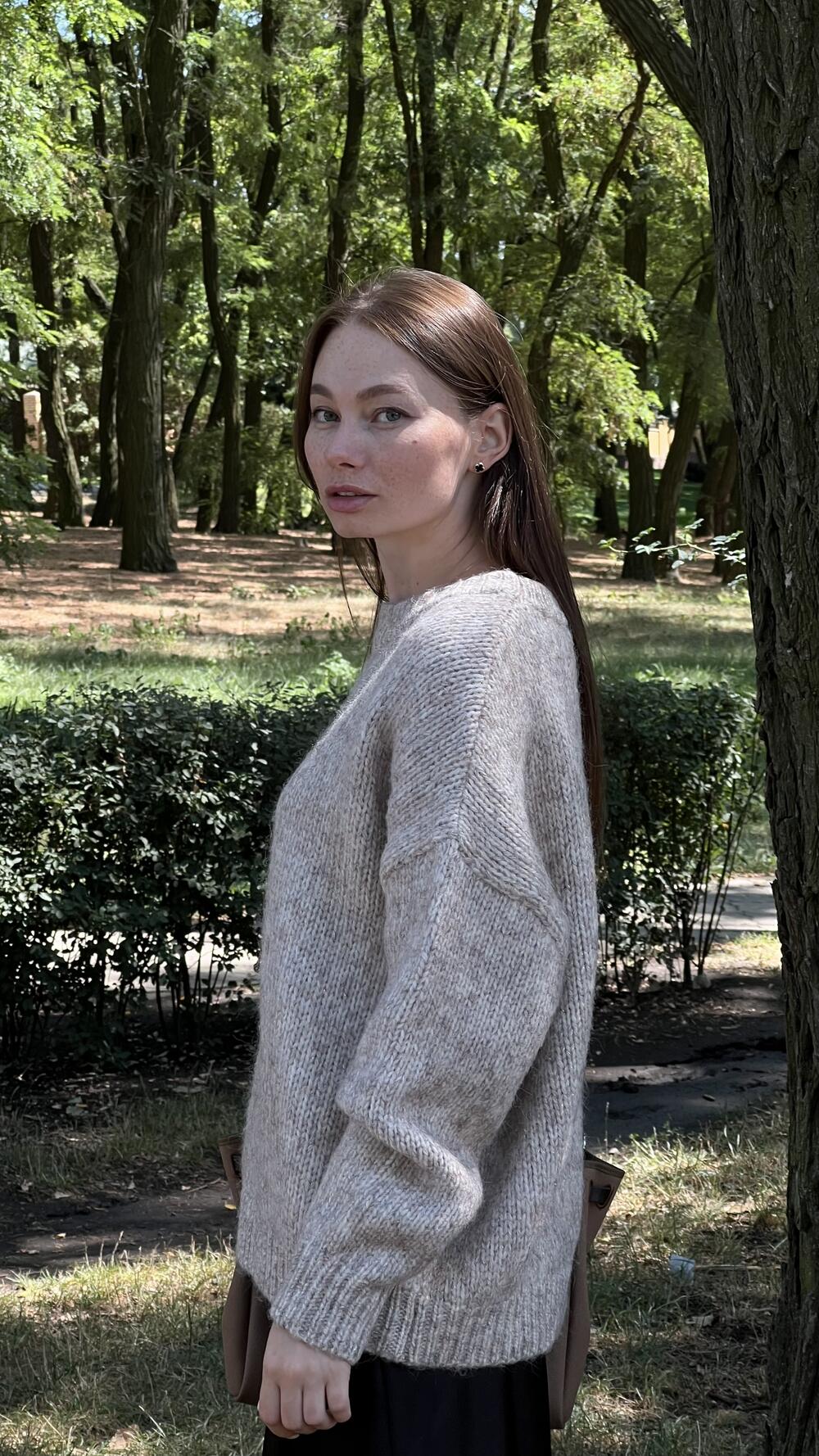 Джемпер з люрексовою ниткою гладенький H259 Lara made in Italy M/L, Бежевий меланж