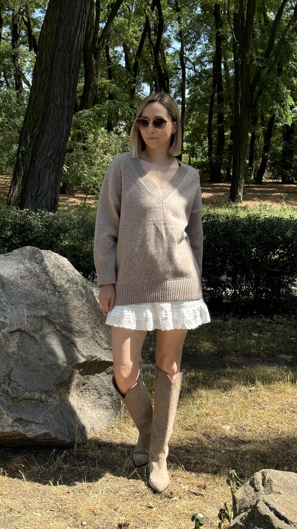 Джемпер з v вирізом, гладенький Un7025 Lara made in Italy M/L, Мокка