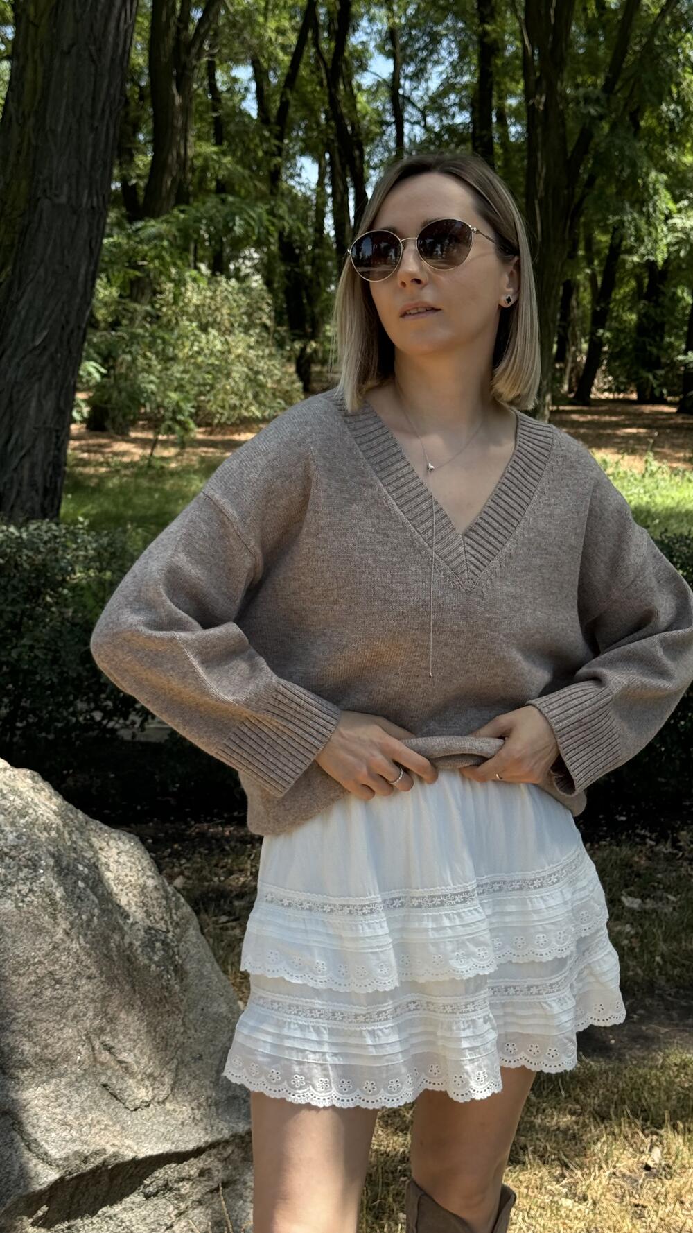 Джемпер з v вирізом, гладенький Un7025 Lara made in Italy S/M, Мокка